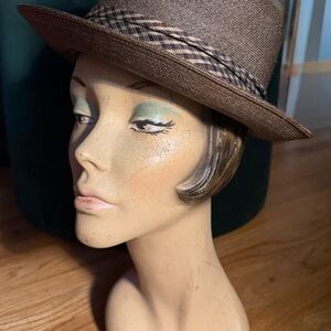 🖤 True Vintage 🖤 Dobbs Milan Classic Brown Fedora Woven Straw Silk Band 7 1/4 🇮🇹